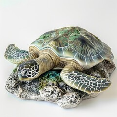 Fototapeta premium Hyperrealistic full shot natural look vivid color tonality photo of Turtle isolated on a white 