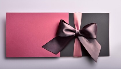 dark pink and gray gift card with ribbon and bow