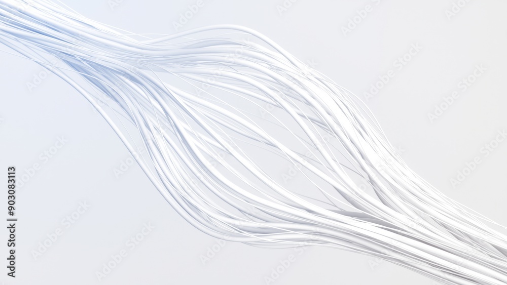 Wall mural abstract 3d render of flowing white lines on a light background