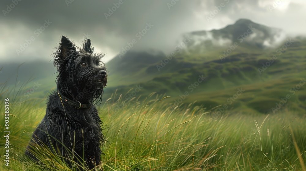 Poster dog on the meadow