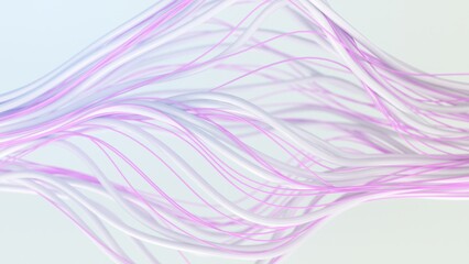 Abstract 3d render of flowing white and pink lines on a light background
