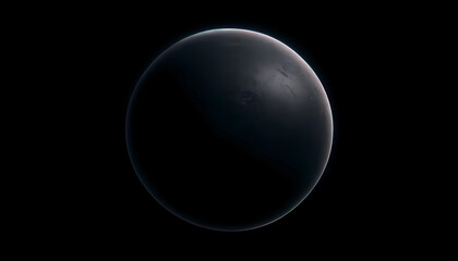 Hyper-Realistic Cinematic Image of a Black Planet in Complete Darkness