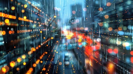 Cityscape with Rain and Glittering Lights