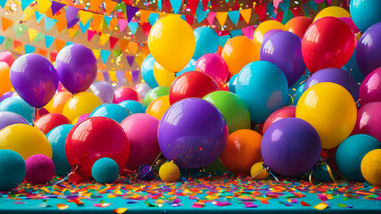 background of multi-colored balls and balloons. holiday concept