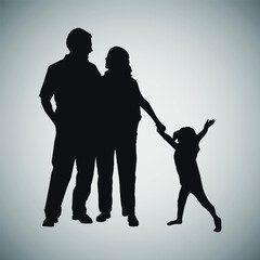 Family silhouette. Father, mother and daughter. Vector on gray background.