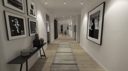 A stylish hallway with a runner rug