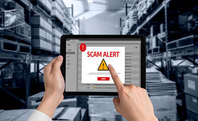 Cyber security software show alert of cyber attack for protection snugly. Danger from virus, phishing and cyber fraud.