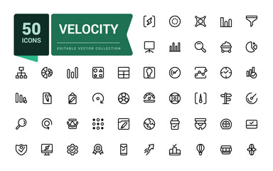 Velocity line icons set. Outline set of velocity vector icons for web and ui design. Editable vector line icon set and illustration for application.
