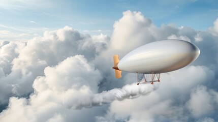 A steampunk-inspired airship navigating through a cloudy sky, featuring intricate mechanical details and a vintage aesthetic, with copy space, high-resolution photo, realistic photo