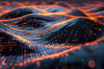 A computer generated image of a blue and orange wave with a lot of dots.