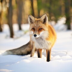 Fototapeta premium red fox in winter forest Pretty