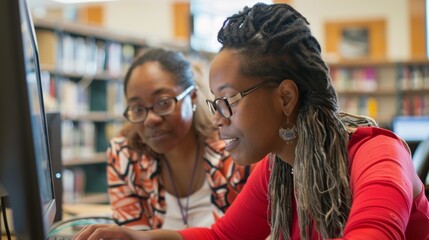 Library Staff Assisting Patron with Digital Resources Access Demonstrating Helpfulness and Accessibility