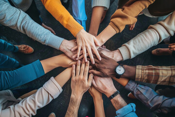 A group of people are holding hands in a circle.