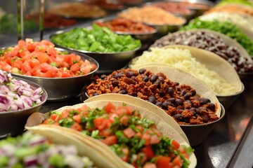 Fototapeta premium A table laden with ingredients for creating custom burritos.