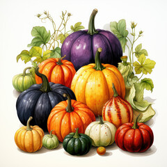 Watercolor Pumpkin, clipart Illustration, Generative Ai