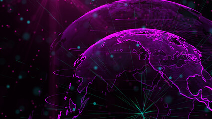Digital purple planet of Earth, 3D animation