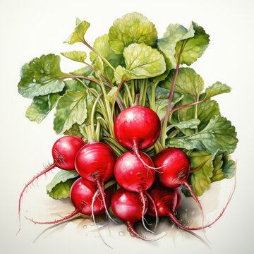 recommend clip art: Watercolor Radish, clipart Illustration, Generative Ai