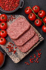 Delicious canned pink ham with salt, spices and herbs