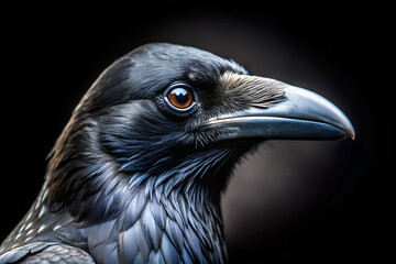 Portrait of a beautiful crow against black background