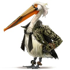 Pelican Punk animal fashion cartoon isolated whitebackground