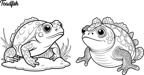Wood Frog hand drawing coloring page and outline vector design