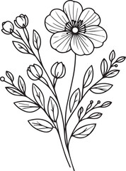 Bouquet of Spring flower hand drawn pencil sketch, coloring page, and book for adults isolated on white background floral element tattooing, illustration ink art, blossom pansy, spring collect