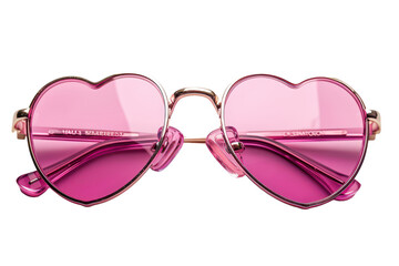 Heart-shaped pink sunglasses with reflective lenses isolated on white background