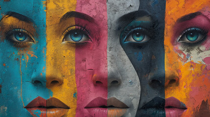 Colorful background, cubism art style,abstracts faces