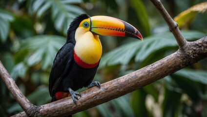 Obraz premium a toucan sitting on a tree branch