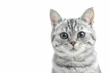 silver tabby british shorthair cat looking at the camera isolated on a white background