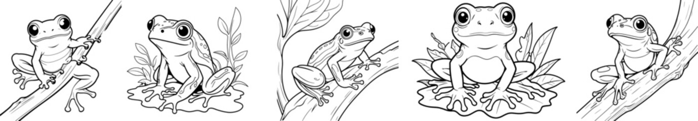 Tree Frog hand drawing coloring page and outline vector design