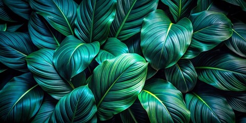 A Beautiful Lush Green Background Featuring Tropical Leaves Perfect for Nature Themes