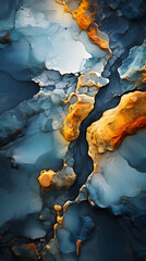 Fototapeta premium Abstract art with blue and gold colors, resembling a marbled or textured surface.