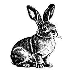 Rabbit . Black and white illustration. Logo design for use in graphics. T-shirt print, tattoo design. Generated by Ai