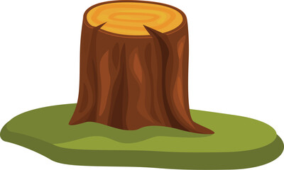 Illustration of a tree stump sitting on a green patch of grass