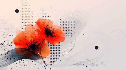 Fototapeta premium A pair of vibrant orange blossoms perched atop a monochromatic white-black backdrop, alongside a contrasting black-white polka-dotted wall