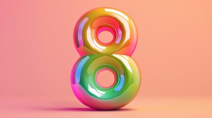 Obraz premium Colorful glossy number 8 eight on a pink gradient background