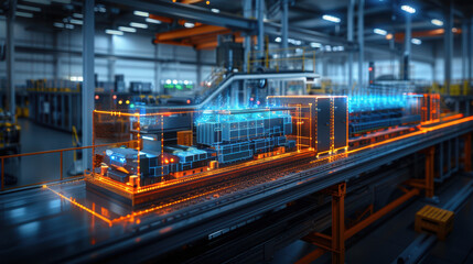 Fototapeta premium Modern industrial factory showcasing advanced technology and production lines, representing innovation and engineering in an urban environment.