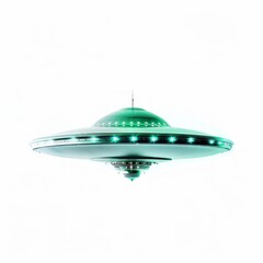 Medium shot of UFO, isolated on a white background, bright and vivid tonality 