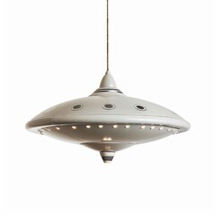 Medium shot of UFO, isolated on a white background, bright and vivid tonality 