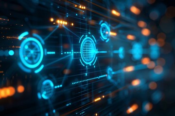 Digital interface with futuristic agricultural technology symbols representing the integration of advanced data analysis and precision farming techniques for enhanced crop management.