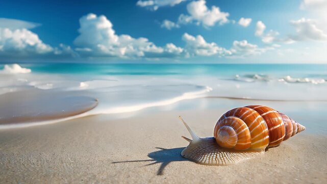 Sea snail on tropical sea and sandy beach, Summer sea background	