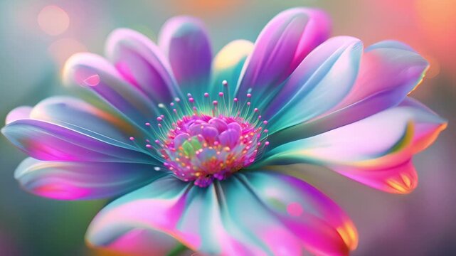 The shape of a lisianthus bloom, Galactic colors, Radiant, radiating, Neon colors light, Beautiful flower	