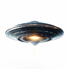 Medium shot of UFO, isolated on a white background, bright and vivid tonality 