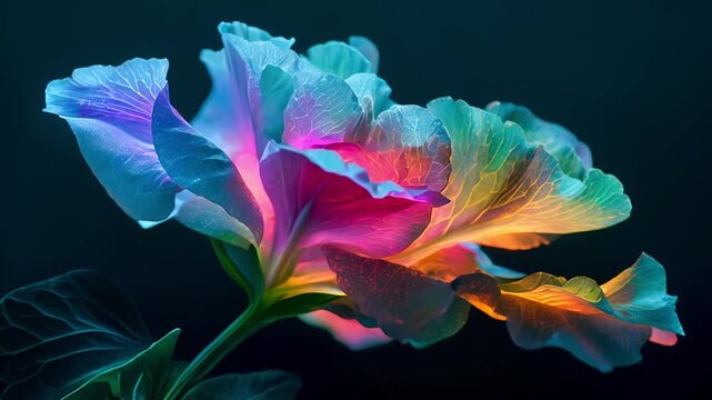 The shape of a lisianthus bloom, Galactic colors, Radiant, radiating, Neon colors light, Beautiful flower	