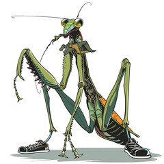 Praying Mantis Punk animal fashion cartoon isolated whitebackground