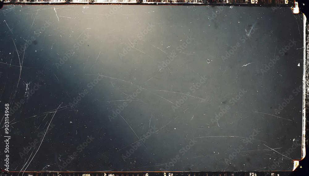 Wall mural vintage scratched film strip with light leaks and dust particles creating a nostalgic and cinematic 