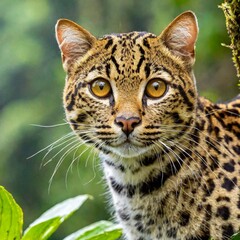 Fototapeta premium Leopardus wiedii. Felis wiedii. Margai is a wild forest tree cat. Amazon. Ecuador. Forests near the Amazon River. Jungle. Travel around Ecuador.