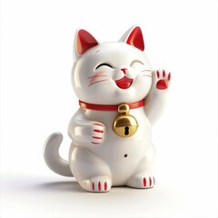 Medium shot of maneki-neko, isolated on a white background, bright and vivid tonality 