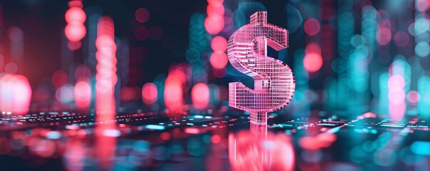 Price reduction, holographic financial crisis, futuristic business struggle, digital dark background